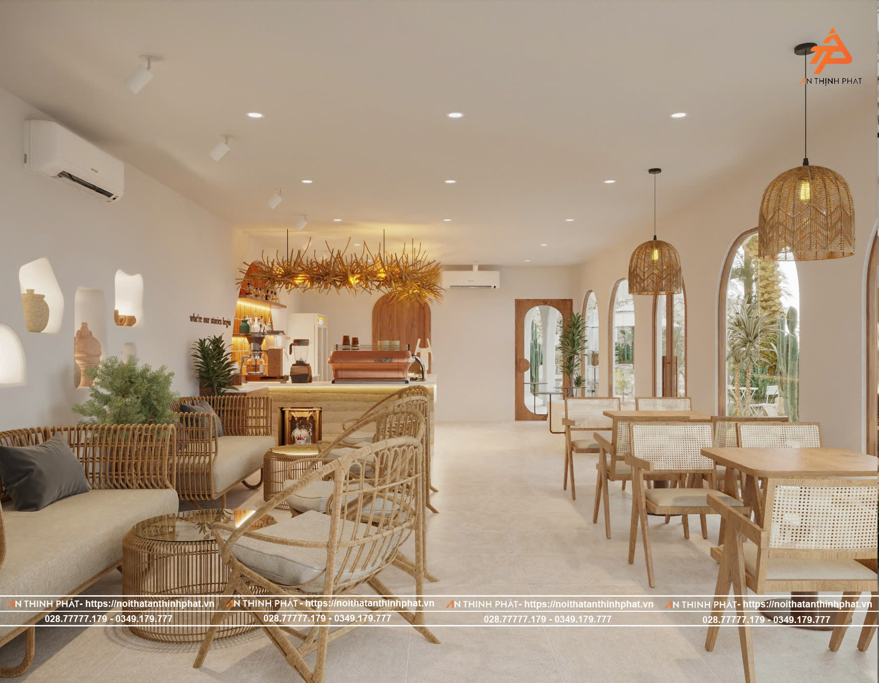 Ý tưởng thiết kế Địa Trung Hải cho quán cafe nhỏ