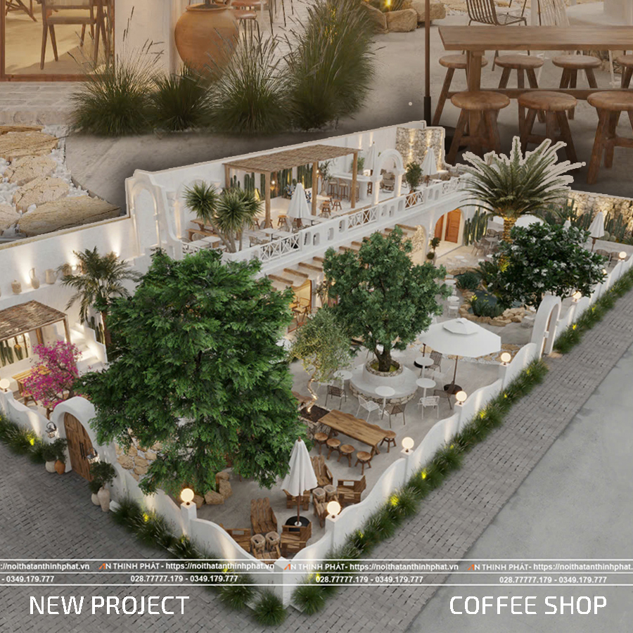 Mẫu quán cafe phong cách Địa Trung Hải đẹp hiện đại