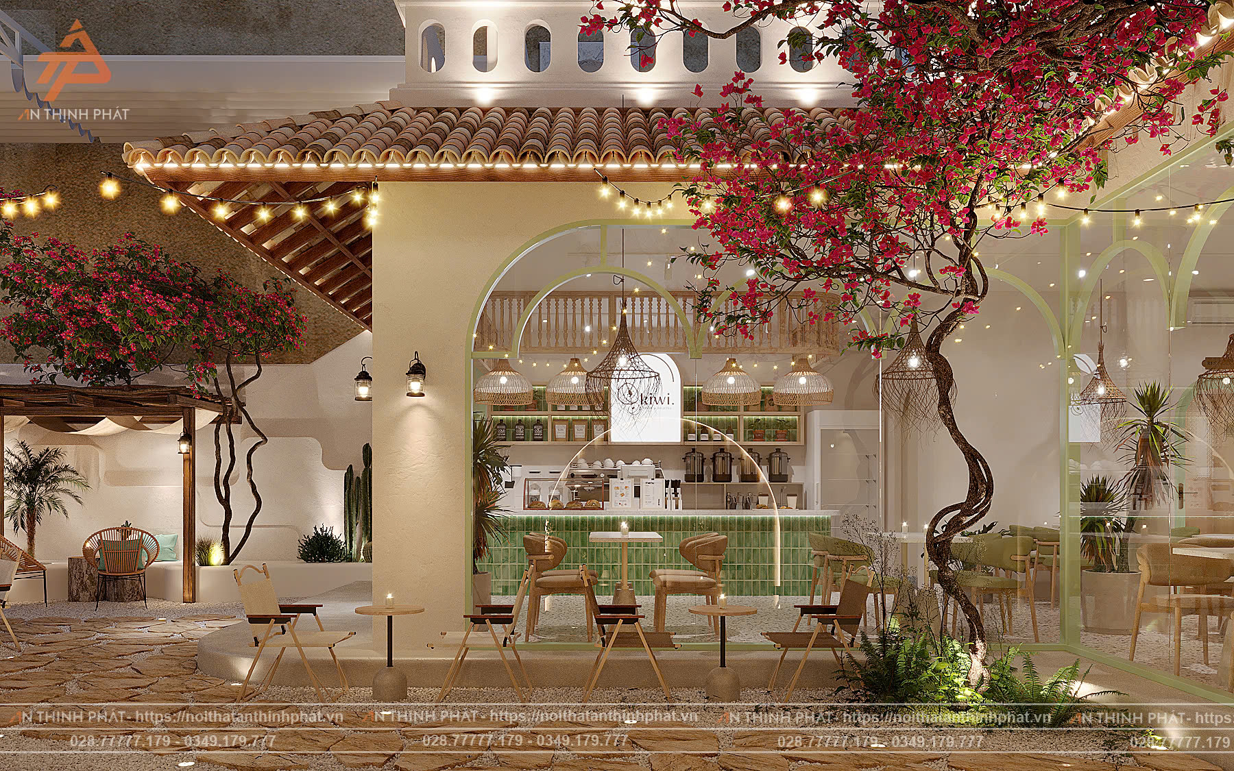 Mẫu thiết kế quán cafe Địa Trung Hải sang trọng