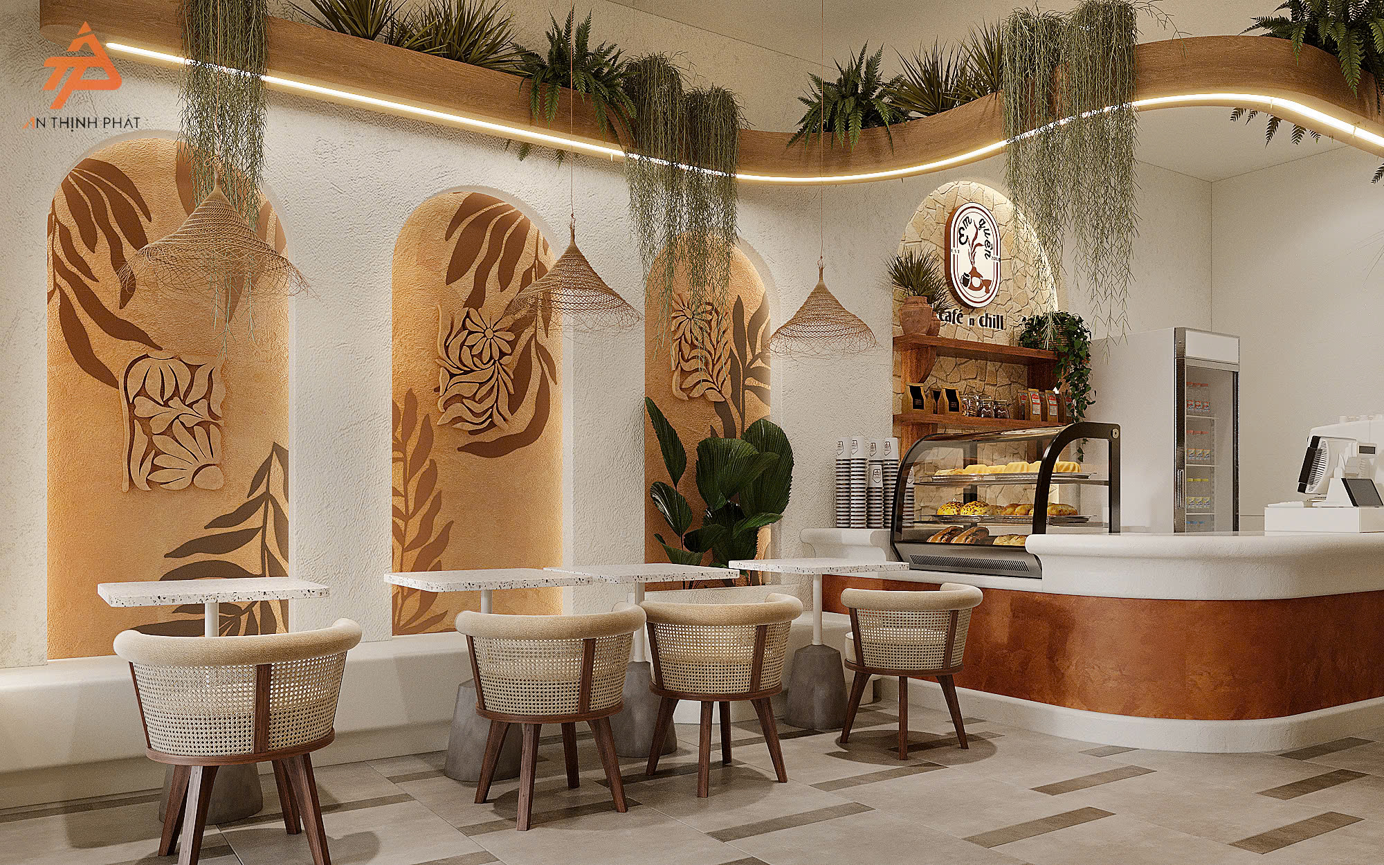 Mẫu thiết kế quán cafe Địa Trung Hải ngoài trời