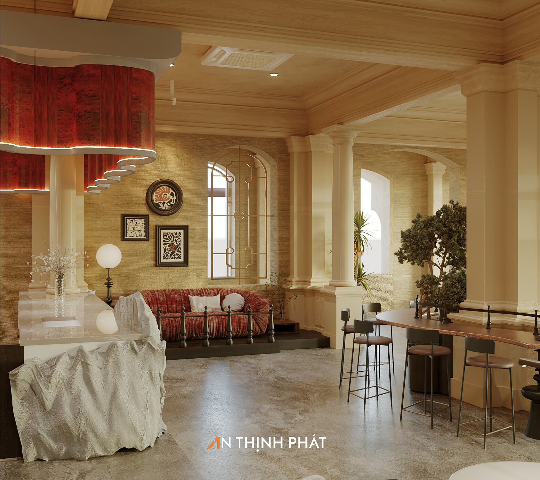 Thiết kế quán cafe Du Lam phong cách hiện đại sang trọng