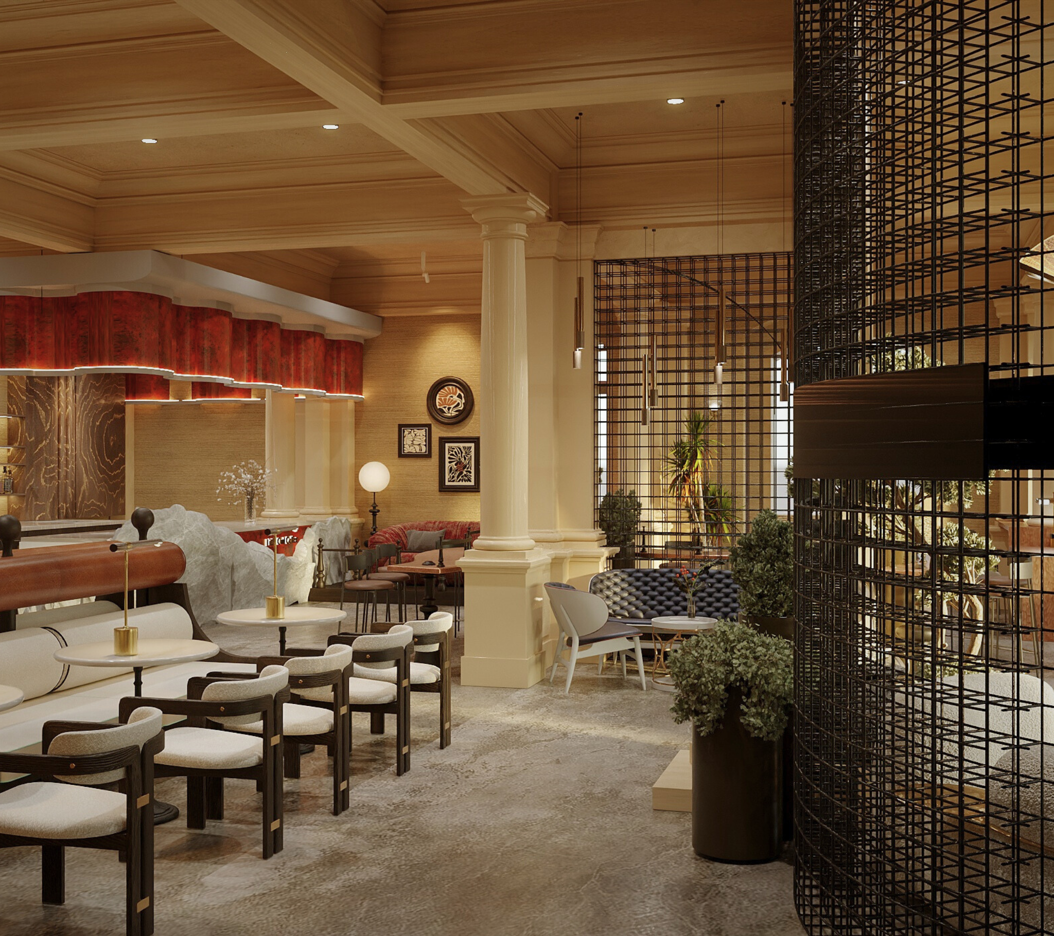 Không gian nội thất quán cafe Du Lam tone màu ấm nóng