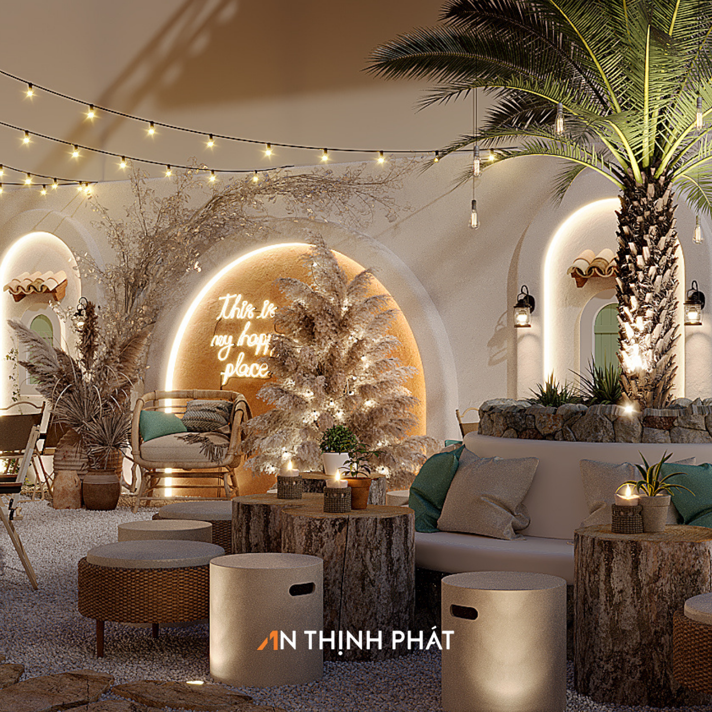 Thiết kế nội thất quán cafe Địa Trung Hải kết hợp ánh sáng tự nhiên