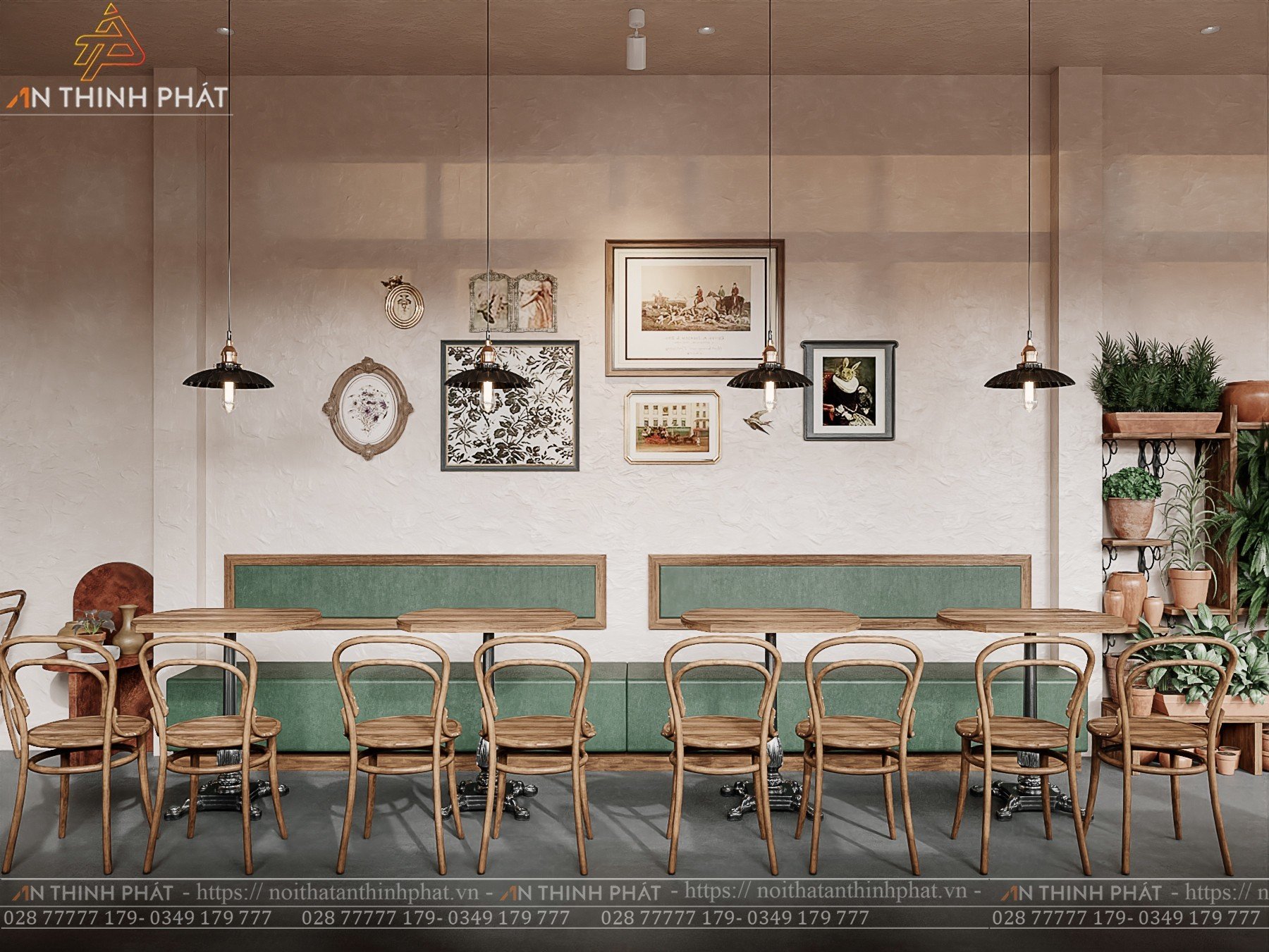 Mẫu thiết kế quán cafe Vintage Pastel pha trộn phong cách Scandinavian nhẹ nhàng