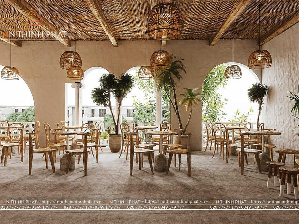 thiết kế quán cafe gỗ tối giản